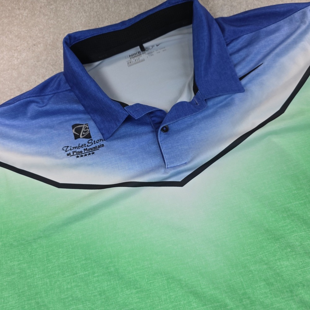 Nike Golf Polo Shirt Mens 2XL Green Blue Ombre Dri-Fit Standard Fit Performance